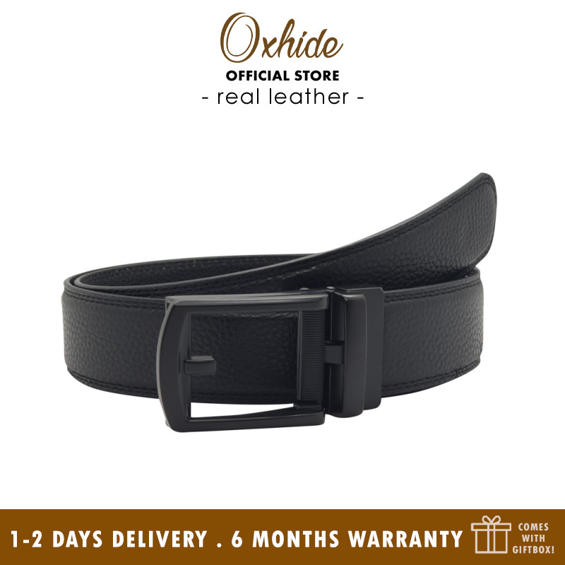 Automatic Leather Belt - Real Leather Ratchet Belt in 30mm or 3cm width - Men Leather Belt with Auto Lock Buckle - TRACK BELT - Auto Lock Black Belt ABB2C Oxhide- Excellent Christmas Gift Idea