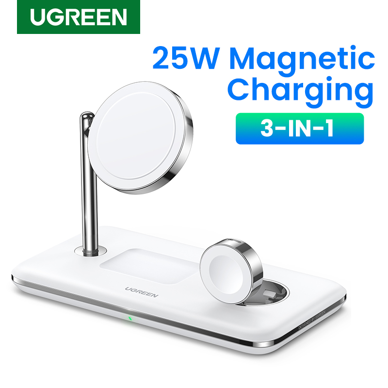 UGREEN 3-IN-1 25W MFI Wireless Charger Magsafe Charger  for iPhone 14 Pro Max 14 Plus iPhone 13 Pro Max AirPods Pro/Max Apple Watch Xiaomi Air 2S Galaxy Buds Phone Holder
