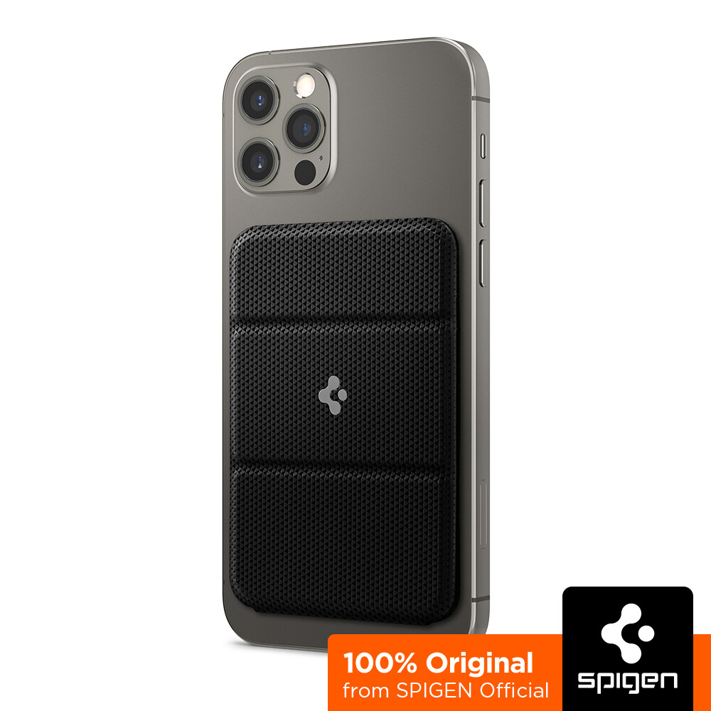 SPIGEN [Valentinus MagFit] Magnetic MagSafe Card Wallet Compatible with iPhones 14, 13, 12 / Black and Brown