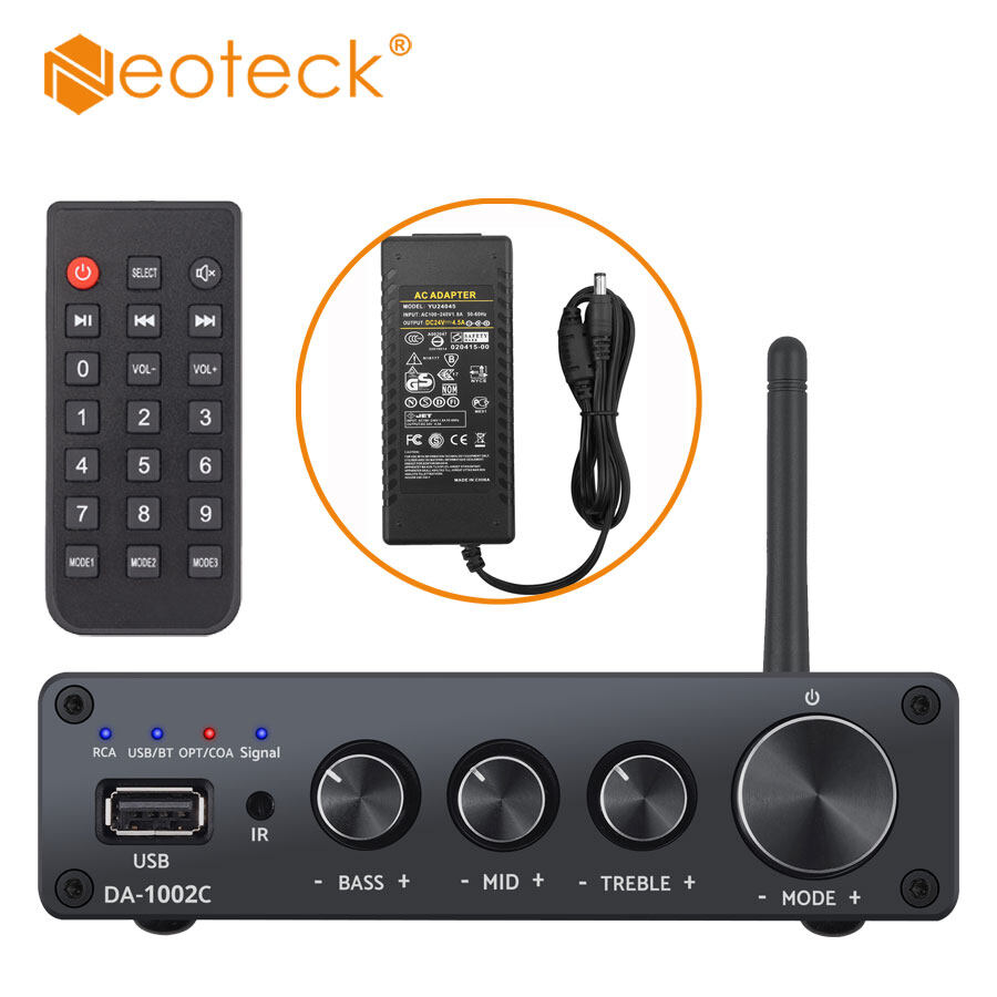 Neoteck 192kHz/24bit 100W + 100W Stereo Audio Amplifier Bluetooth 5.0 Receiver Hi-Fi Digital Power Amplifier DAC Optical Coaxial to Analog Audio Converter with IR Remote Control for Passive Speakers