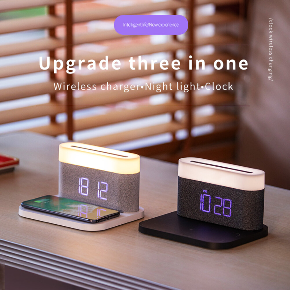 3 In 1 Fast Charging Wireless Charger Table Clock Night Light With Clock Brightness Adjustable Charger Stand