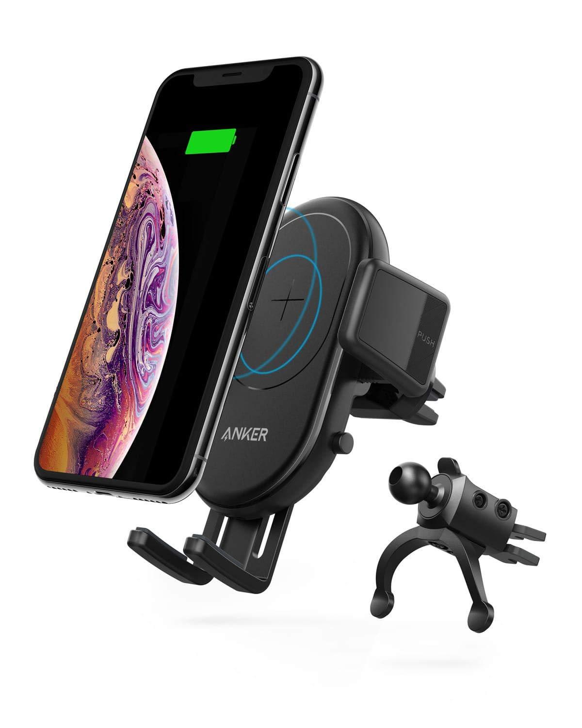 Anker PowerWave 7.5 Car Mount（10W Wireless Charger mount on Aircon Vent）【Qi Approved/360° turn/ fast charging】iPhone XS / XS Max / XR / X / 8 / 8 Plus、Galaxy S9 / S9+ / S8 / S8+、 LG G7、Other Qi Suppor