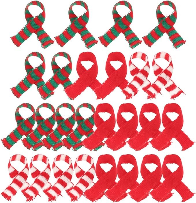 FAVOMOTO 30pcs Christmas Mini Scarves Xmas Pet Knitted Scarf DIY Doll Clothes Toys Red Green Small Scarf for Holiday Wine Bottle Gift Decorations